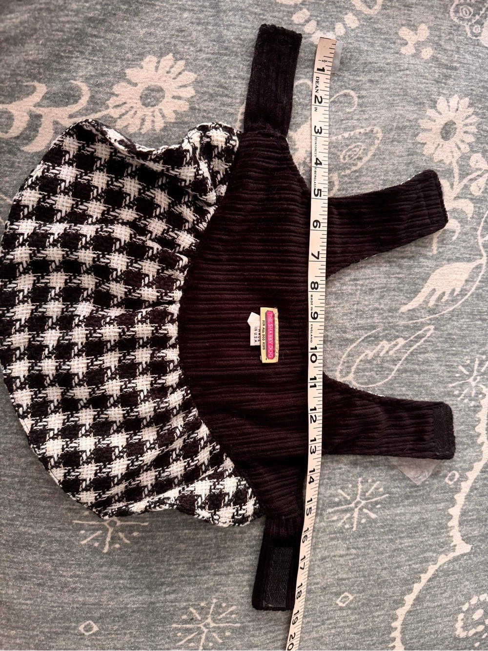 Black & White Tweed Houndstooth dog dress with Bow Accent and Curdoroy lining - Picture 5 of 9